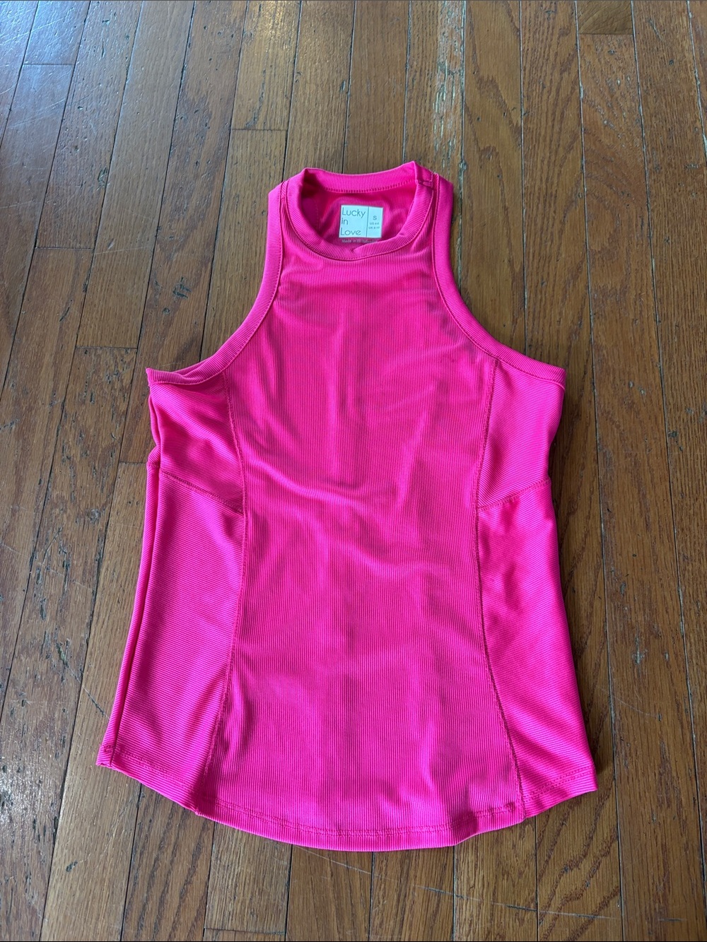 Lucky in Love Bright Pink Racerback Tank. Size Small